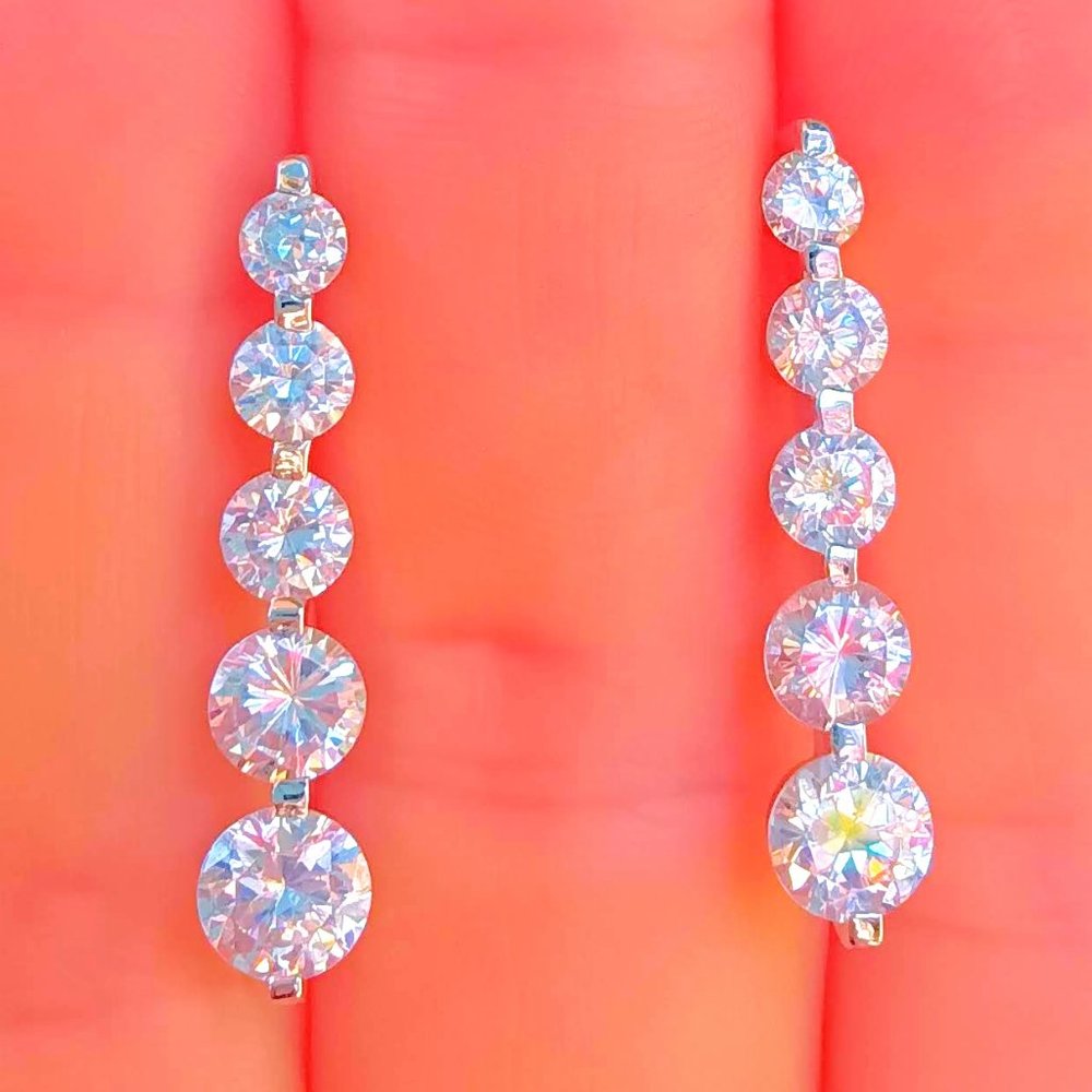 NEW 925 Sterling Silver CZ Cluster Drop Earrings